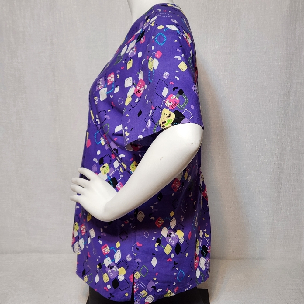 SB Scrubs Confetti Purple V Neck Scrub Top Cotton Medical Large - Picture 3 of 10
